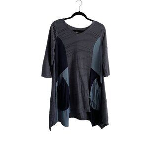 Kathmandu Imports Women S/M Blue Textured Pockets Lagenlook Boho Artsy Tunic NWT